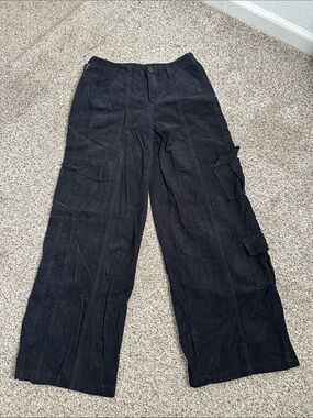 Black Wide-Leg curdroy cargo Pants size 31